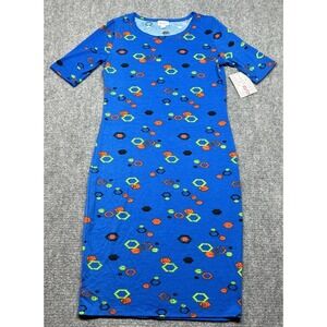 LulaRoe Julia Dress Womens S Blue Geometric Round Neck Short Sleeve New